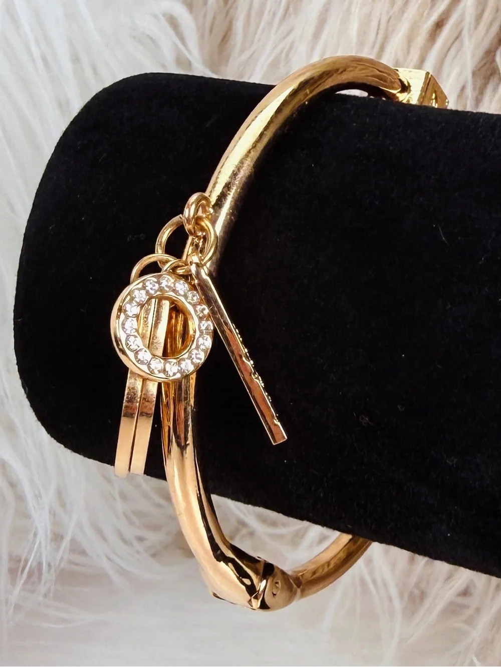 Goldtone Guardian Angle Wings Charm Circle Bangle Hinged Bracelet
